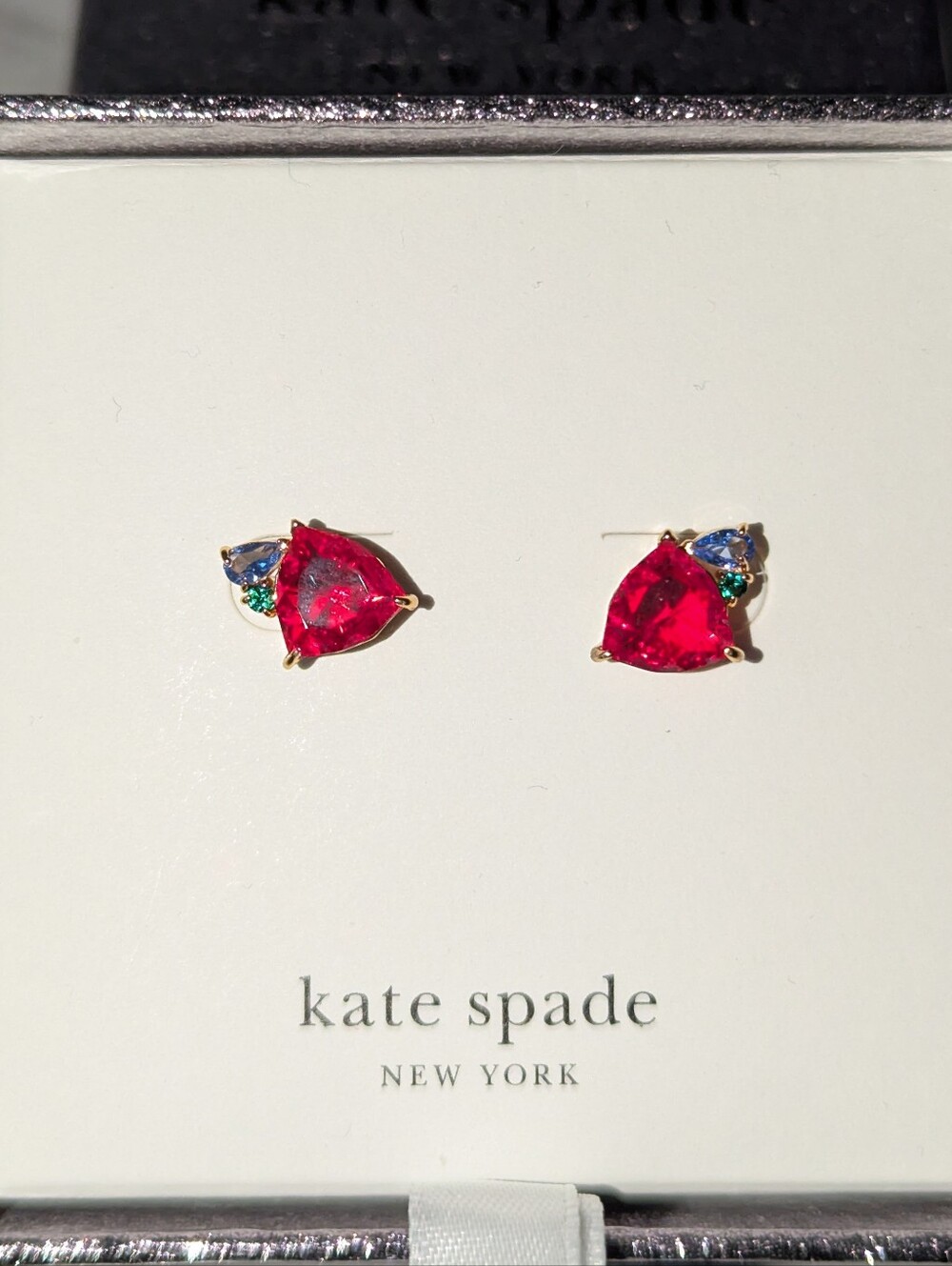 NWT Kate Spade Shine Me Up Red Gemstone Earrings- Gorgeous! 🎁In Silver Box